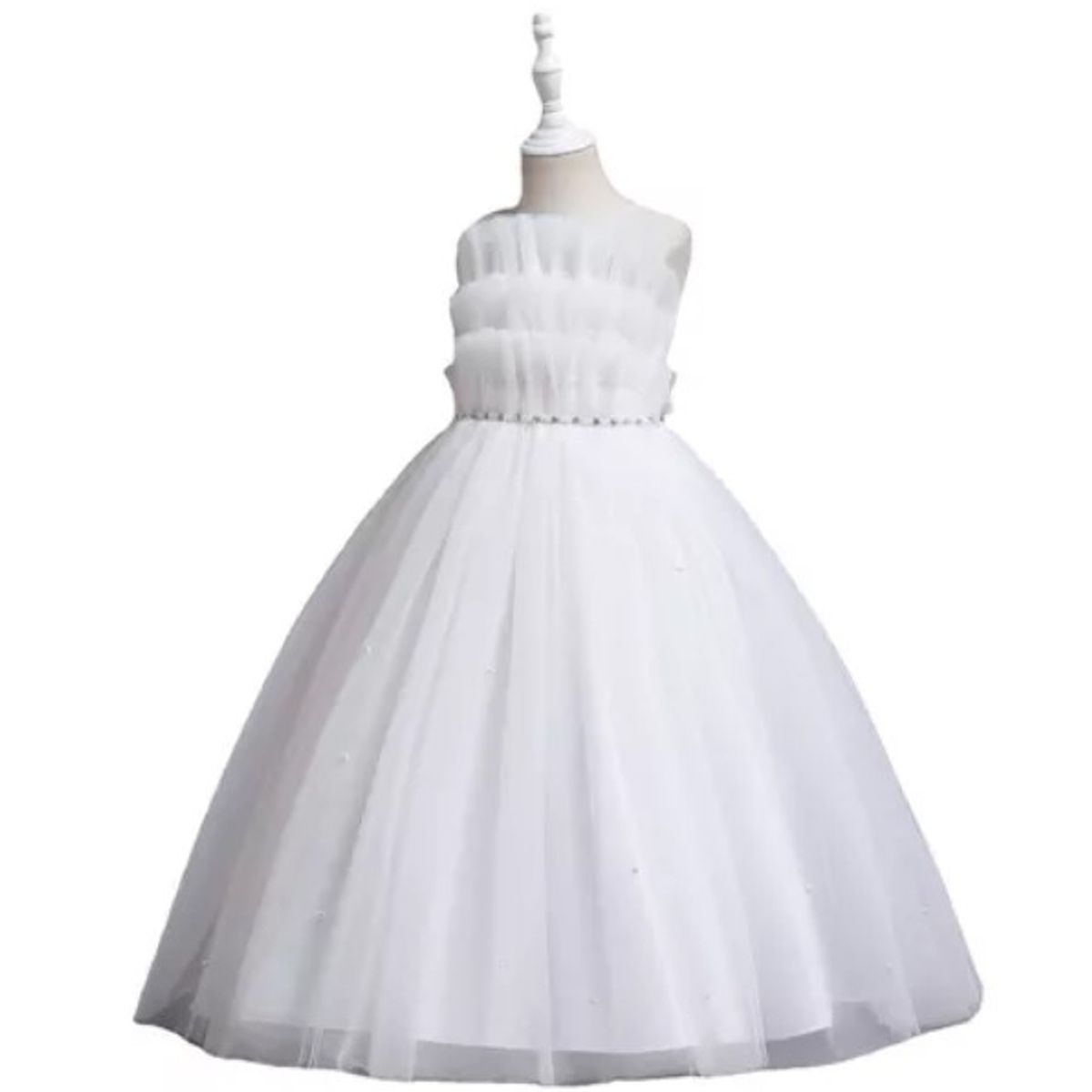 COMPRAPO - Vestido Bautizo Paje Fiesta Modelo Diana Blanco con Lazo Ajustable