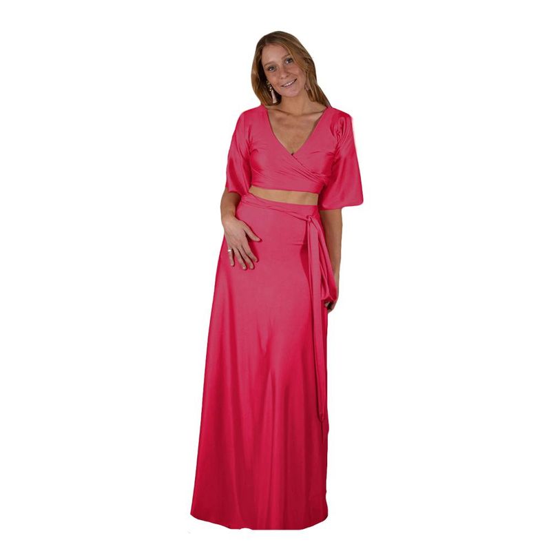 MARIA PASKARO - Conjunto Monaco Fucsia Lycra Falda Lazo Maria Paskaro - Fucsia