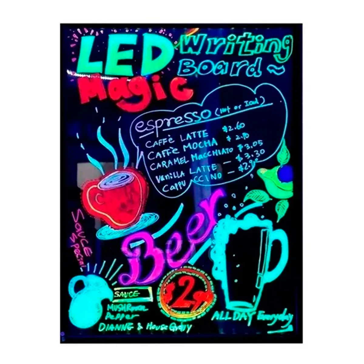 ESHOPANGIE - Pizarra Led Luminosa 60x80 Cm 6 Plumones, Paño Y Control