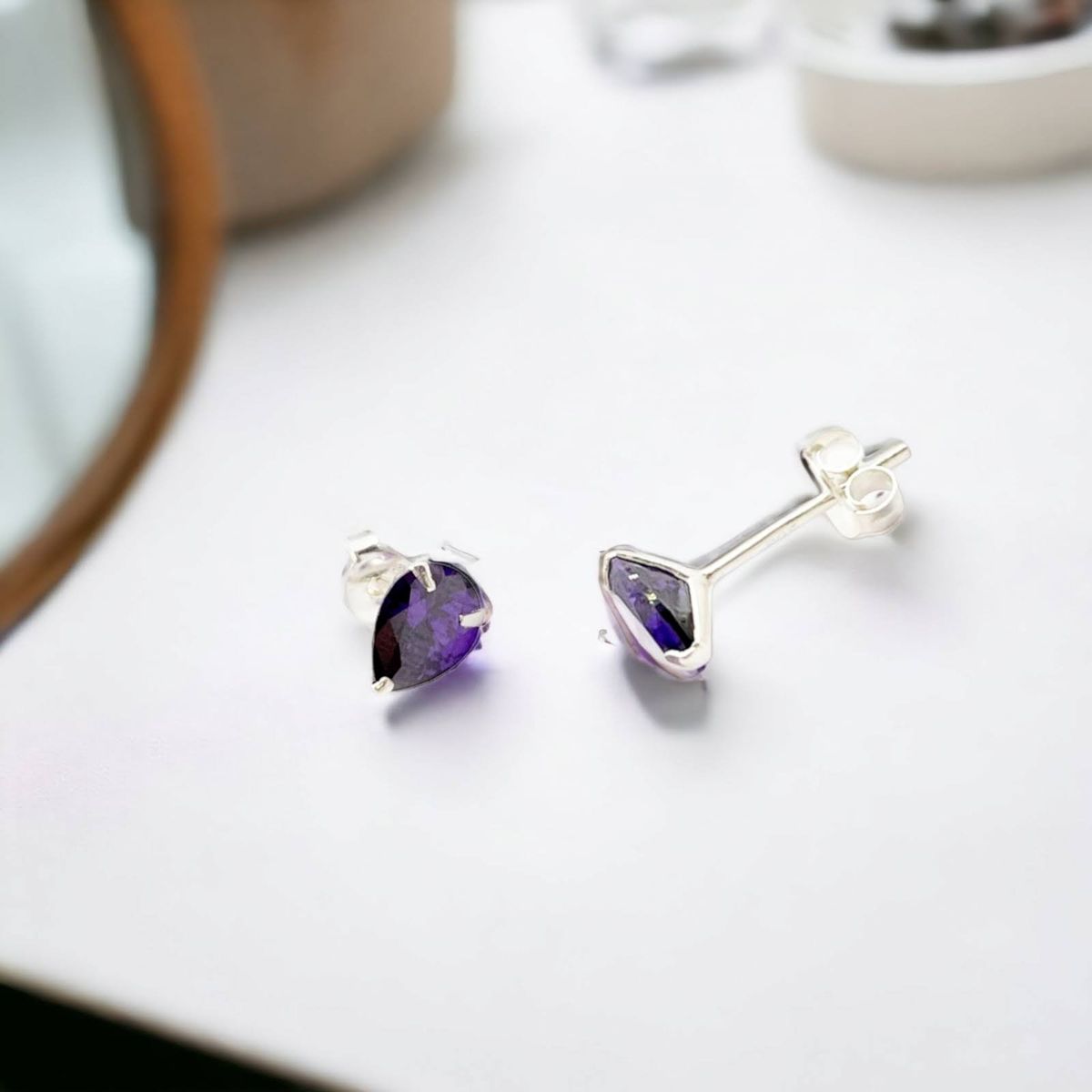 GENERICO - Aros de Plata Gota Circón Morado