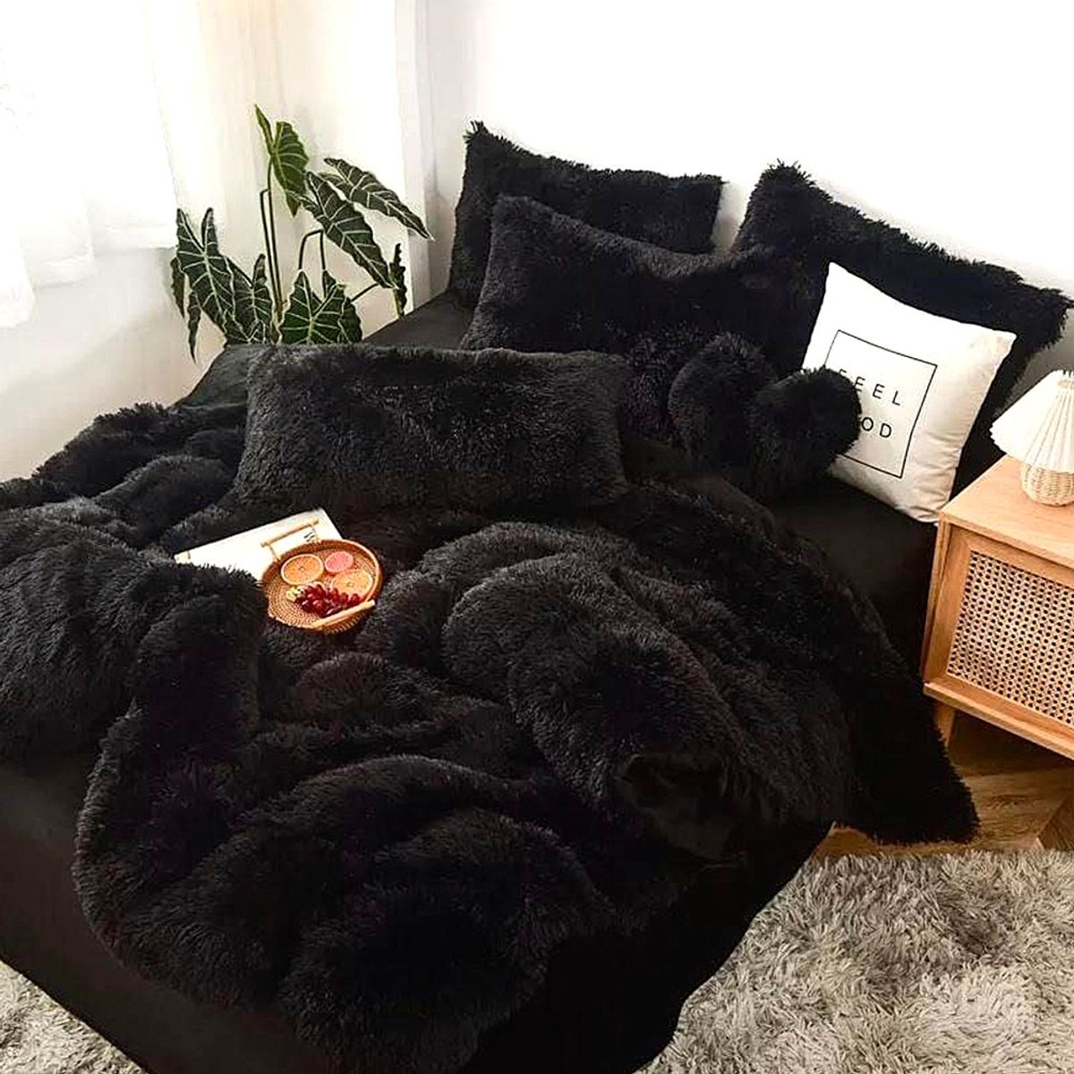 DIANA - PLUMON PELUDO NEGRO QUITA FRIO 2 PLAZA SUAVE COMODO Y CALIDO