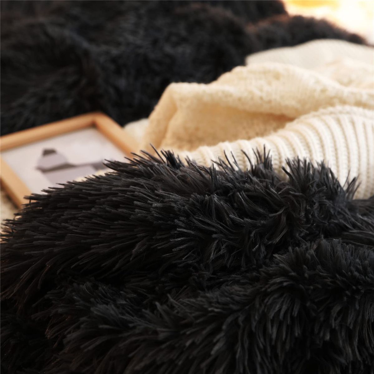 DIANA - PLUMON PELUDO NEGRO QUITA FRIO 2 PLAZA SUAVE COMODO Y CALIDO