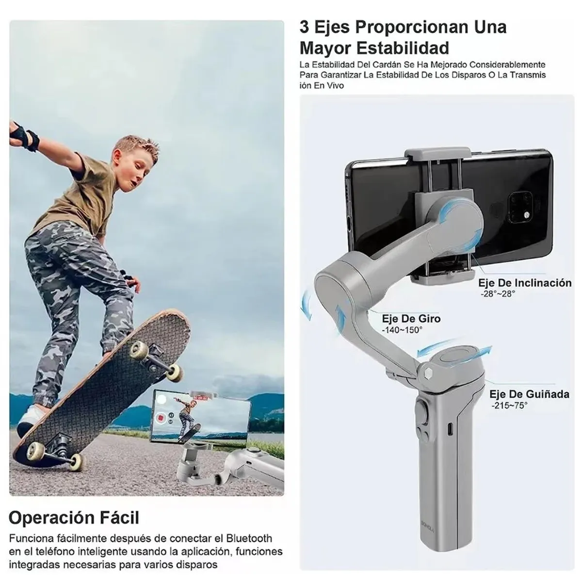 ACTUAL - Estabilizador Celular Cámara de Acción Plegable 3 Ejes Gimbal Trípode