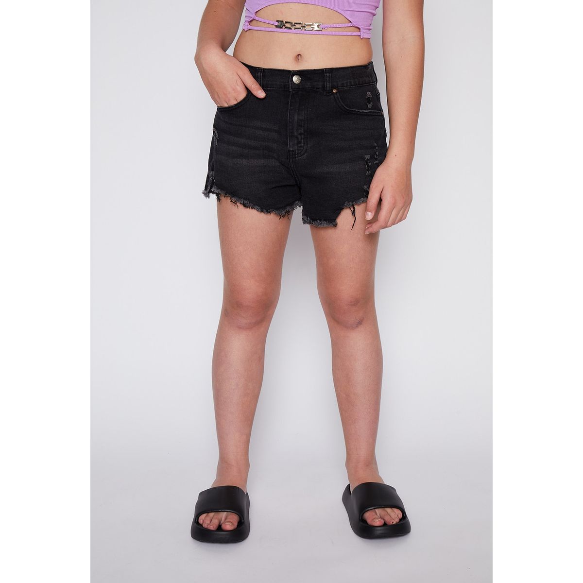 FAMILY SHOP - Short Juvenil Niña Denim Deflecado Rosado Family Shop