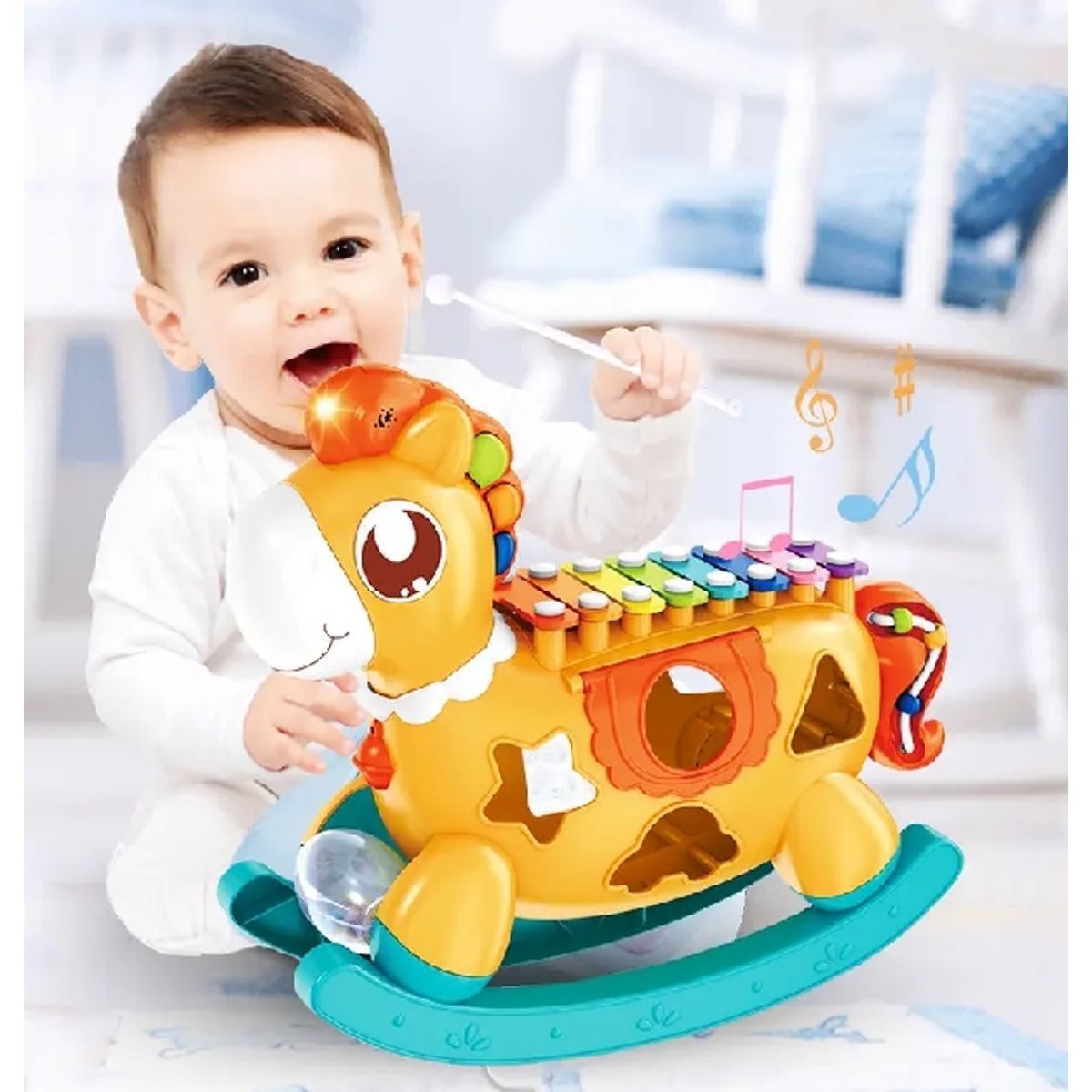 HUANGER - Xilófono Caballito Balancín Musical Juguete- Pony Musical