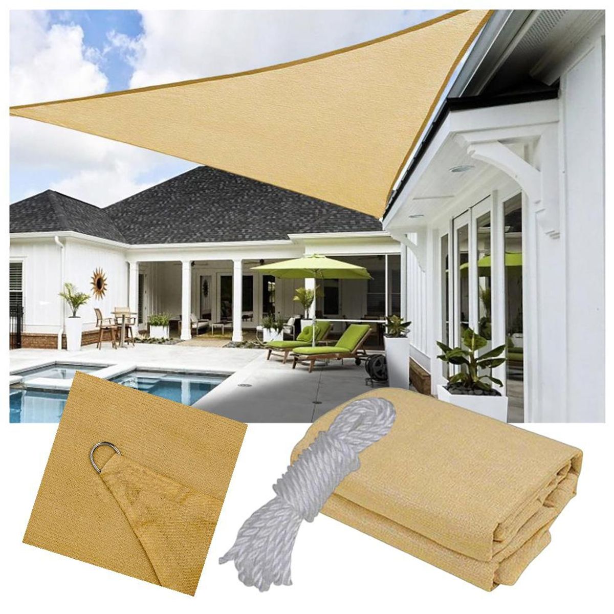 GENERICO - Toldo Vela Sombra Triangular 3x3x3 Metros Filtro Uv