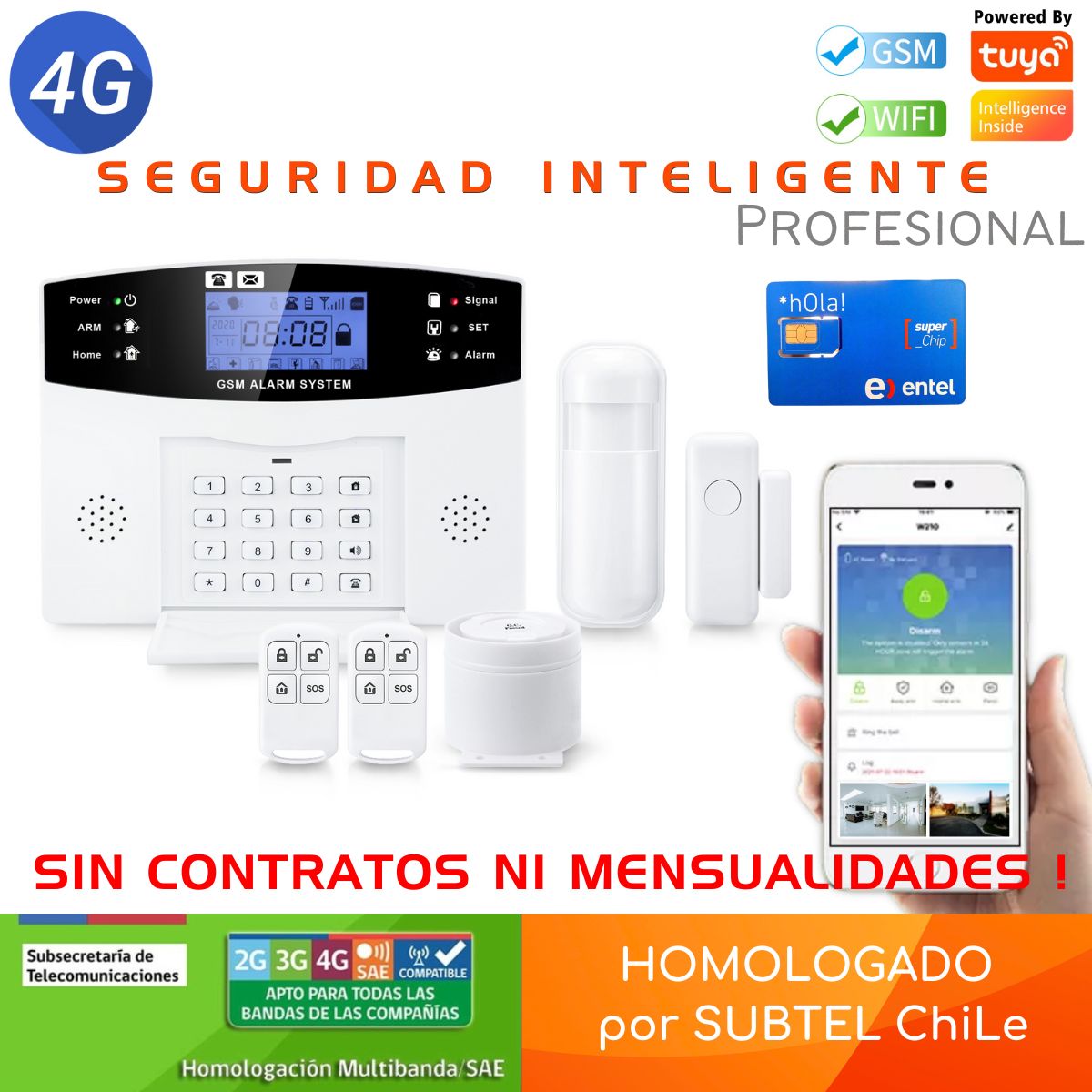 D MOTICA - Kit Alarma Wifi  Gsm Seguridad Inteligente Inalámbrica A6