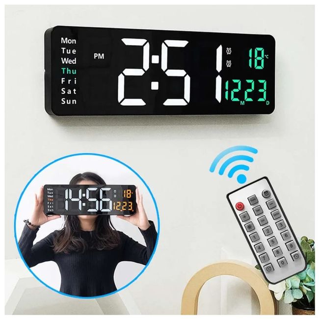 OEM - RELOJ DIGITAL DE PARED CON CALENDARIO Y CONTROL REMOTO BLANCO