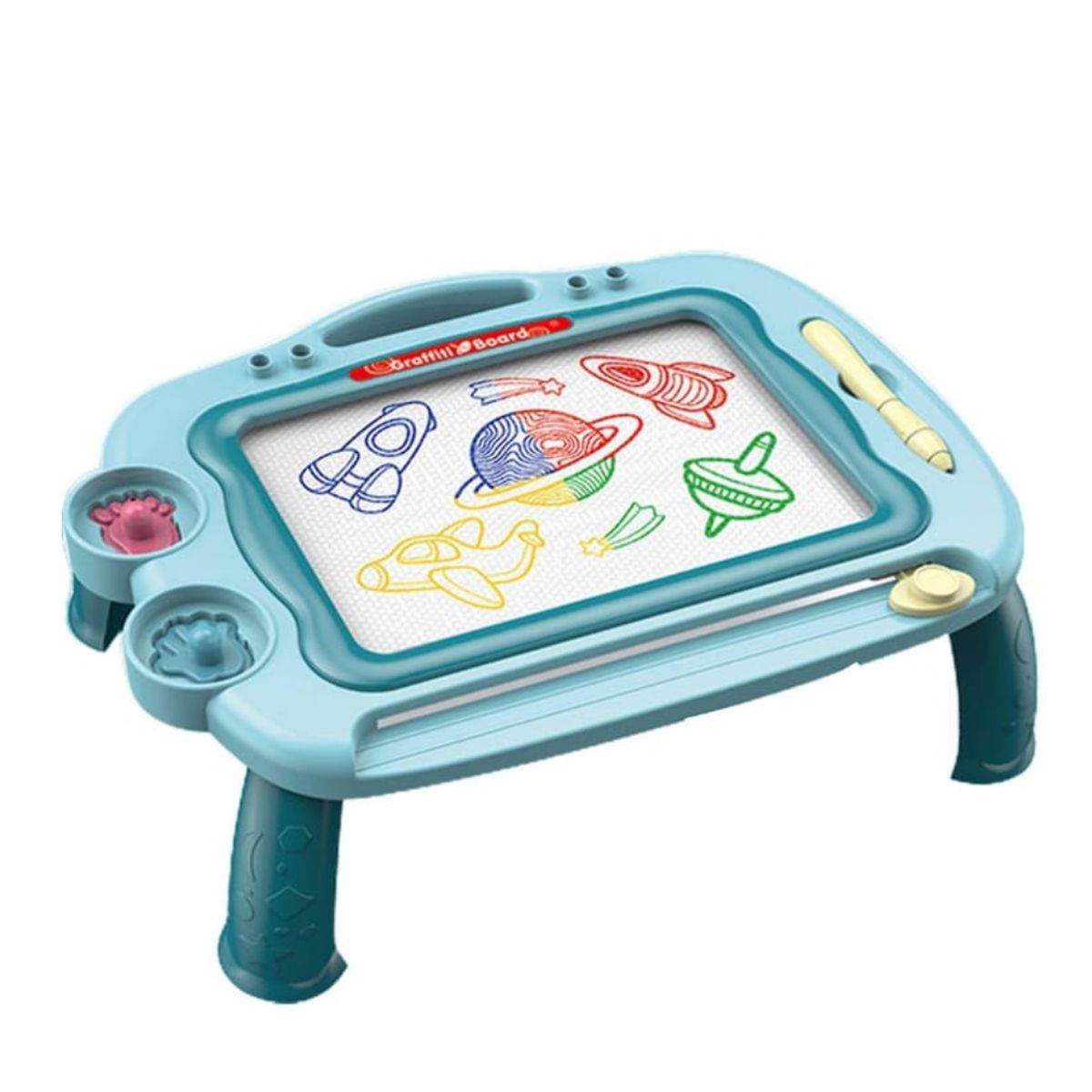OEM - JUEGO TABLERO DE DIBUJO MAGNETICO CON SOPORTE AZUL