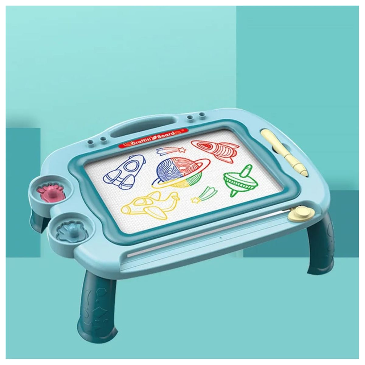 OEM - JUEGO TABLERO DE DIBUJO MAGNETICO CON SOPORTE AZUL