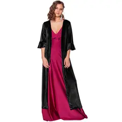 MARIA PASKARO - Tapado Kimono Largo Vuelos Negro Terciopelo