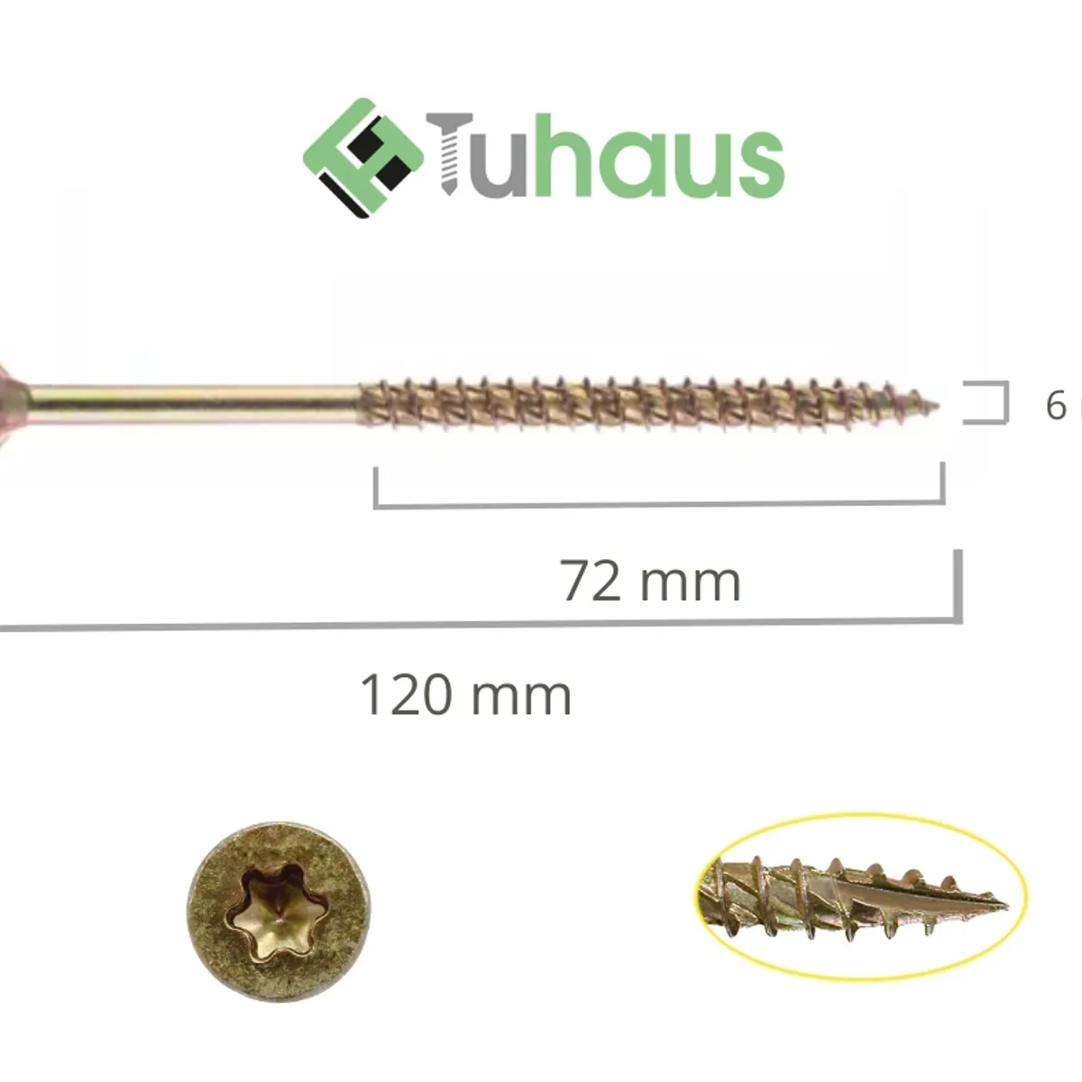 TUHAUS - Tornillo Turbo Torx 120 mm (6.0 x 120/72) - Caja De 100 u - Tuhaus
