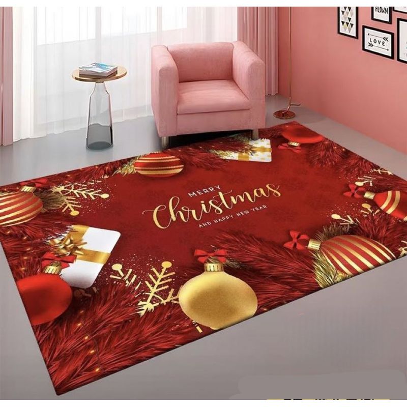 GENERICO - Alfombra Living Diseño Navidad 120x160cm Adornos Rojo