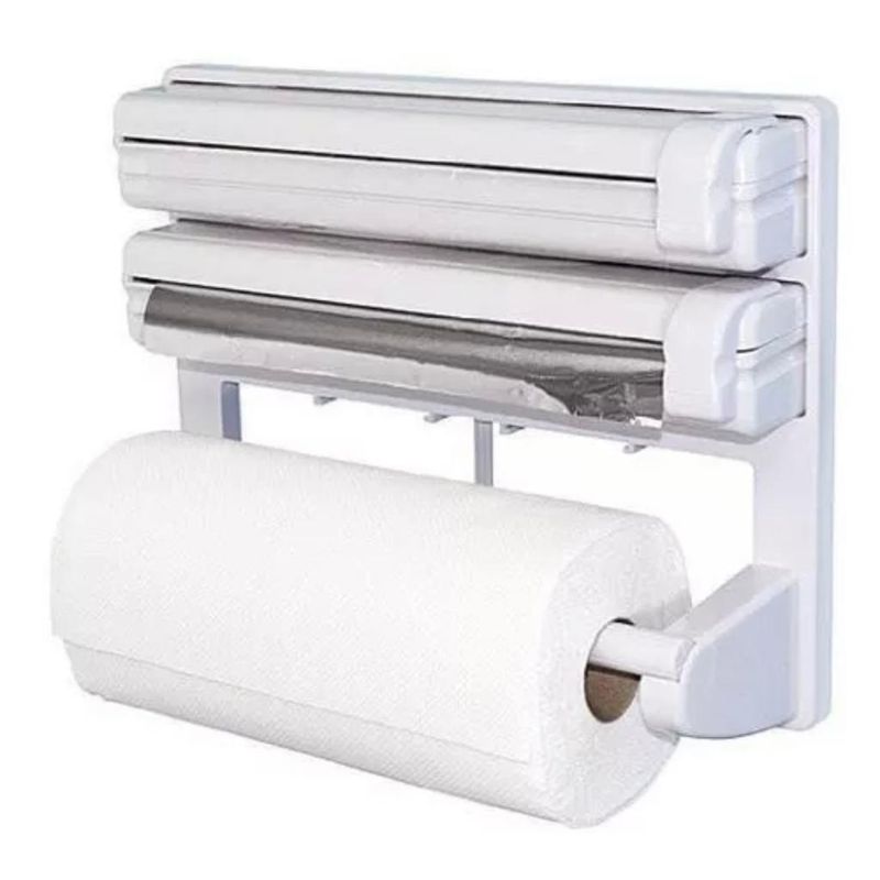 GENERICO - Portarrollo Dispensador Triple Cocina Corta Fácil Papel Nova