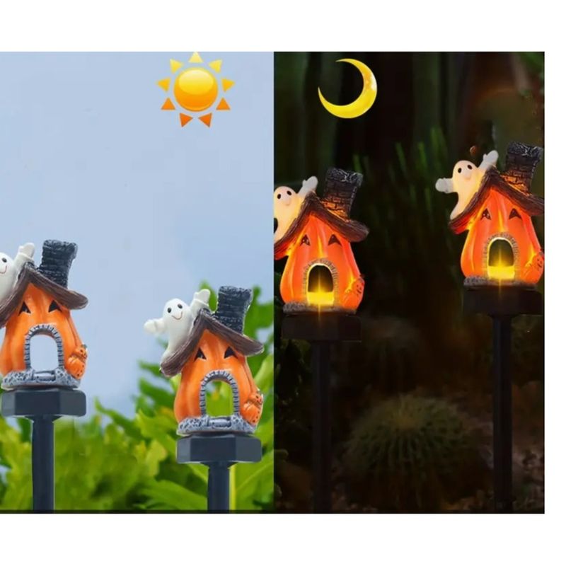 GENERICO - x2 Estaca Solar Casa Halloween Luz Cálida Pack