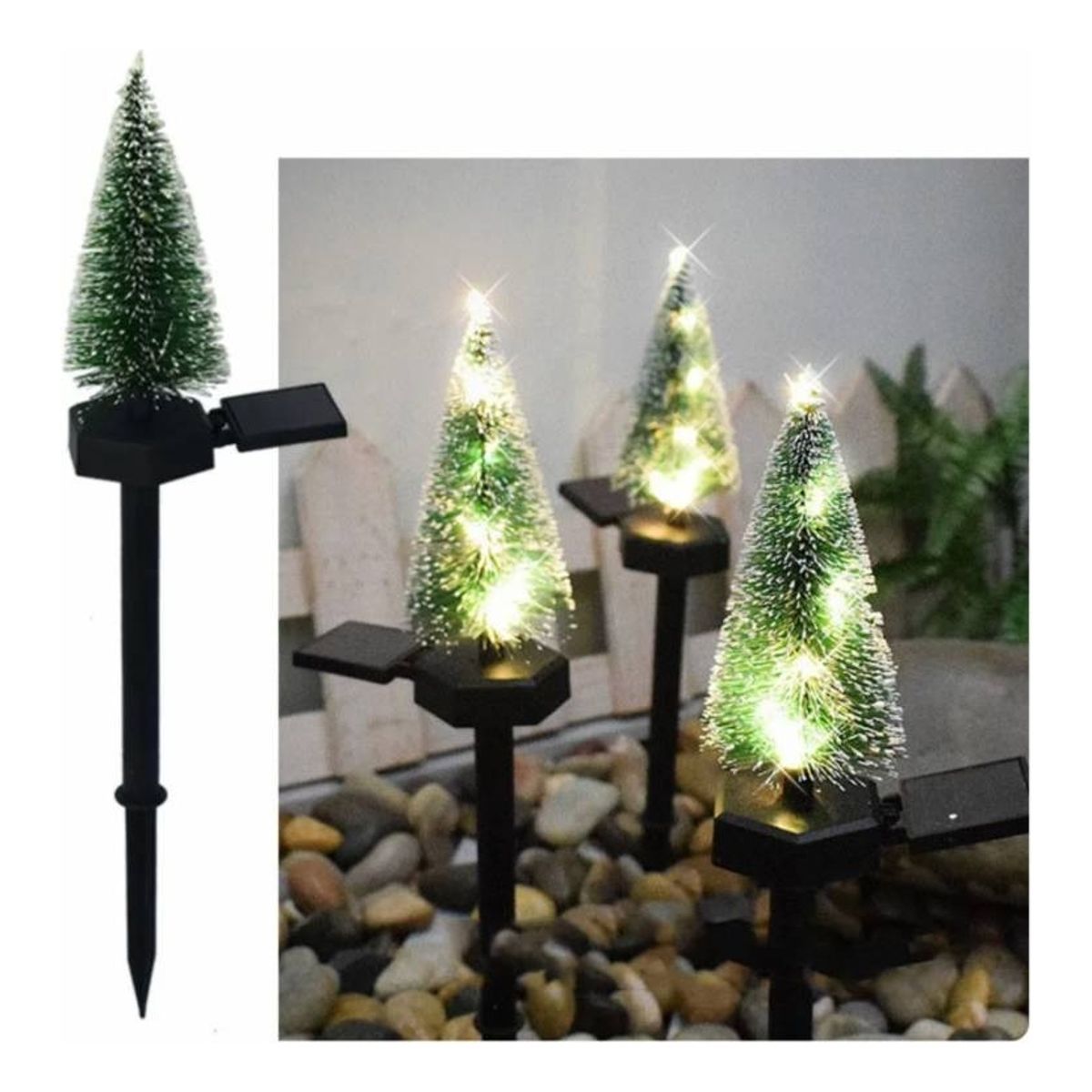 GENERICO - Estaca Solar Navidad Árbol con Nieve Pino