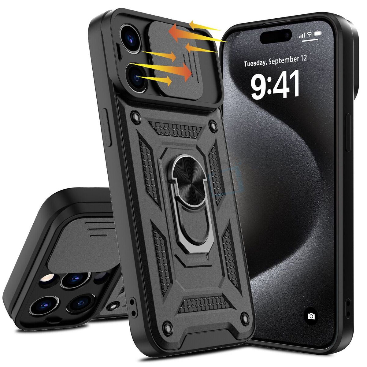 GENERICO - Carcasa Armor Con Anillo Para iPhone 15 Pro Max - Negro