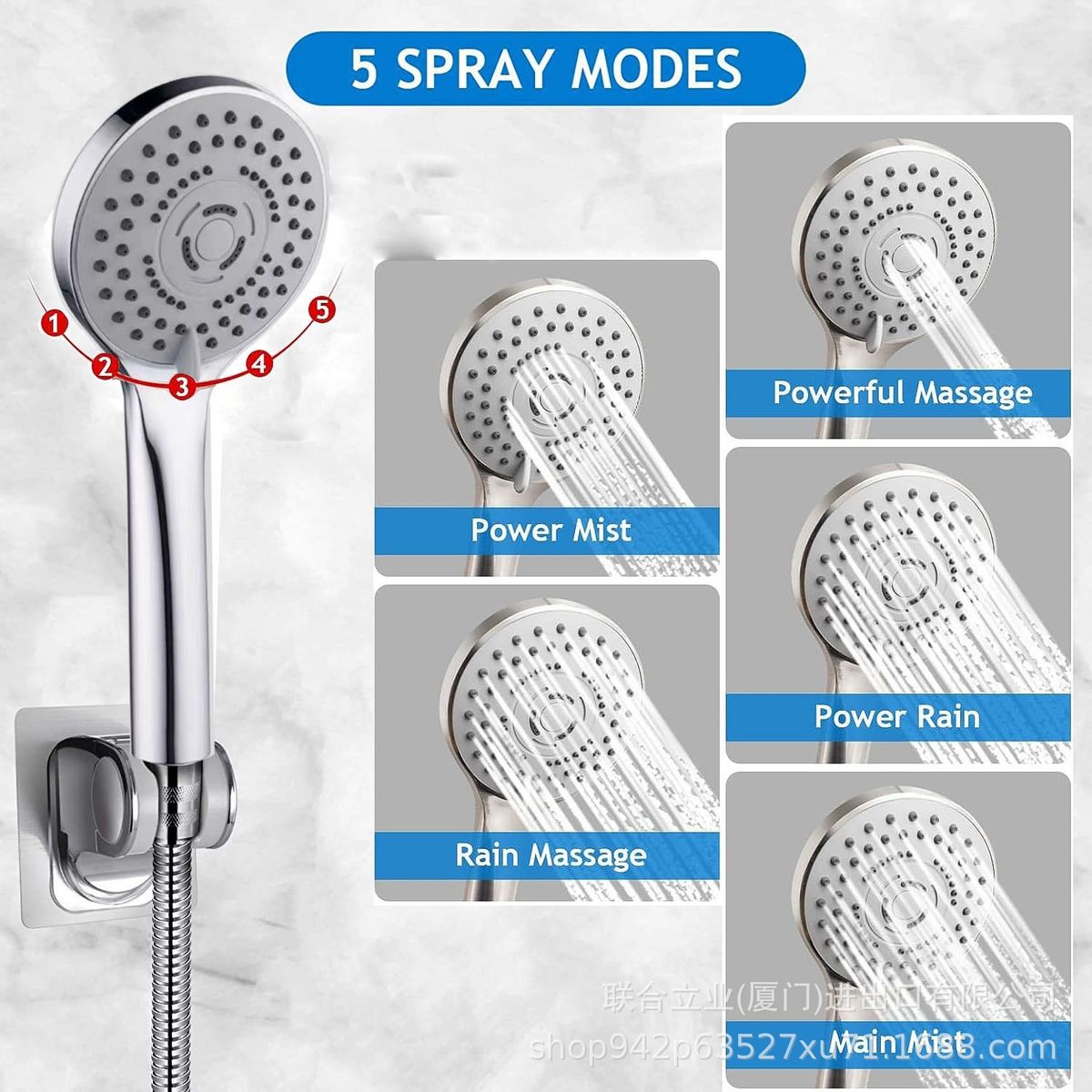 TNAKIEX - 10'' Regadera Cuadrada Alta Presión Tipo Lluvia 5 Modos Ajustable