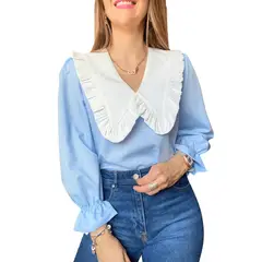 ME MATO TIENDA - Blusa celeste mujer cuello bobo tienda Me Mato