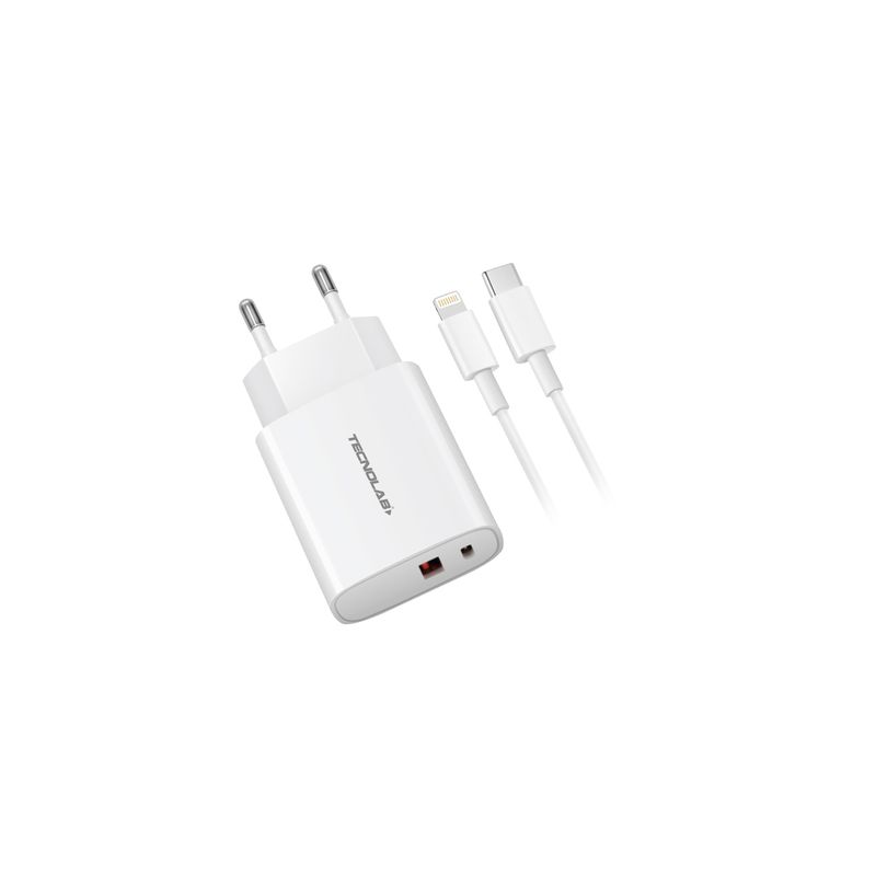 TECNOLAB - Cargador de Pared QC 3.0 + PD Con Cable Lightning 20W
