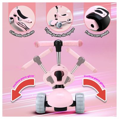 Imagen 2 del producto Monopatín Triciclo Infantil Convertible y Ajustable - Rosa