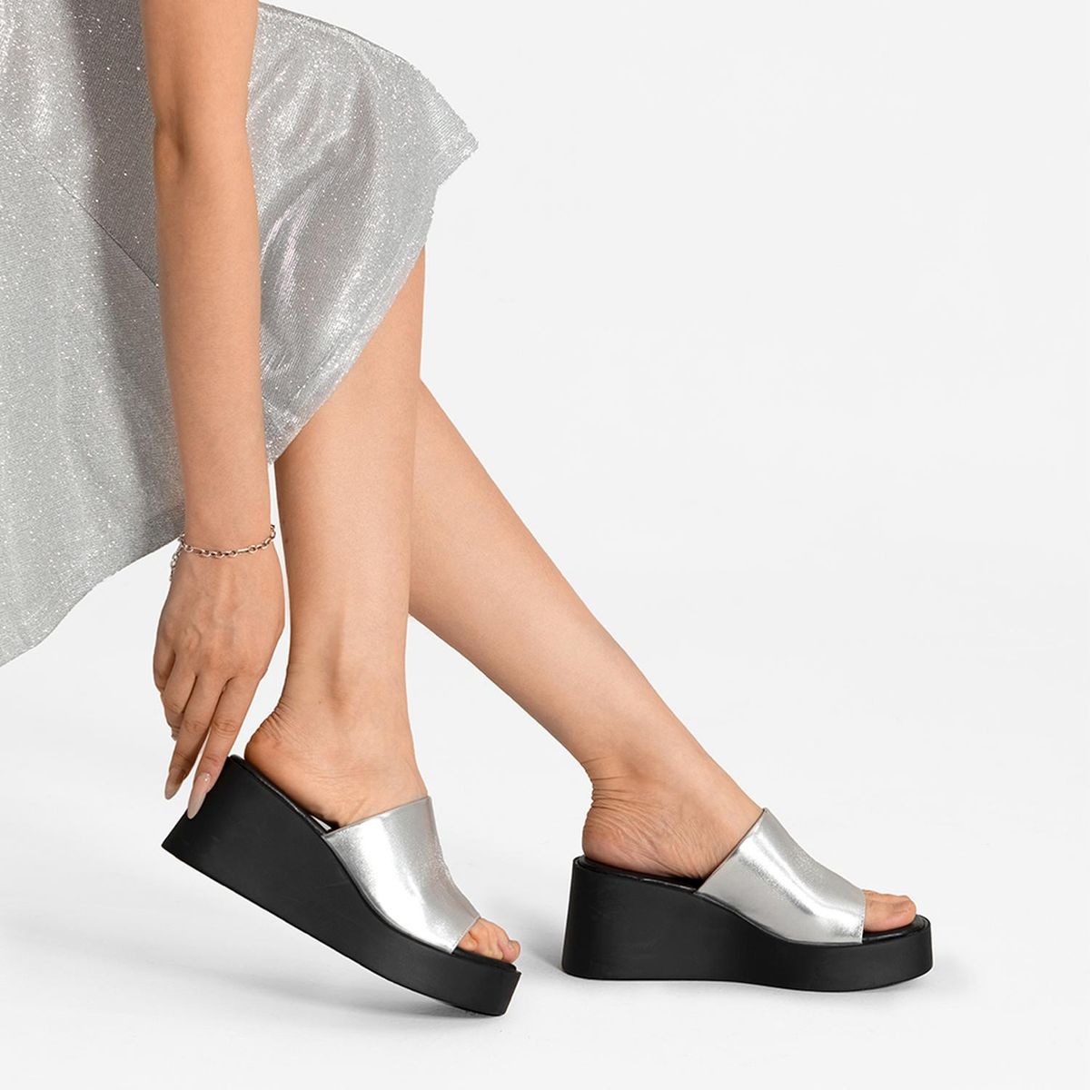 WEIDE - Sandalia Casual Plataforma Plateada Mujer Weide QIU330