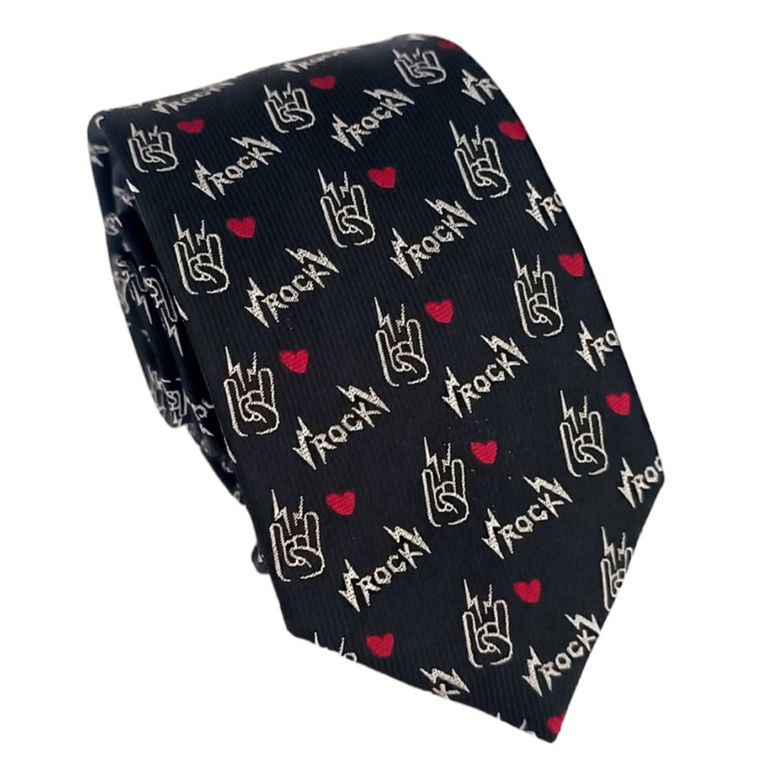Corbata seda diseno chileno ROCK Luciacorbatas Negro TALLA UNICA