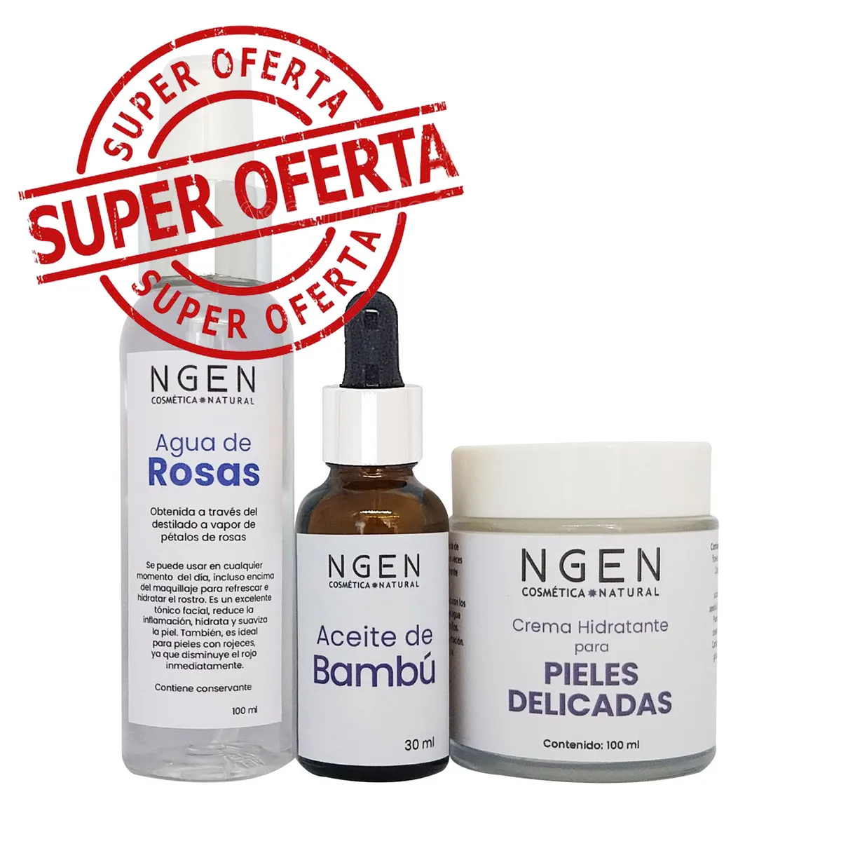 COSMETICA NATURAL NGEN - Tratamiento Antirojez - Crema - Agua de Rosas - Aceite de bambú