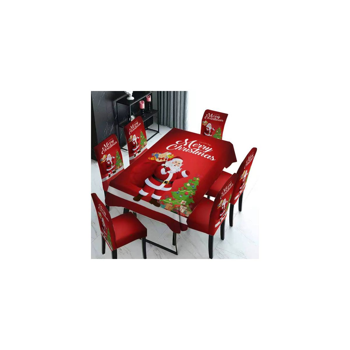 GENERICO - Set Mantel de Mesa  Fundas Para Silla Navideño