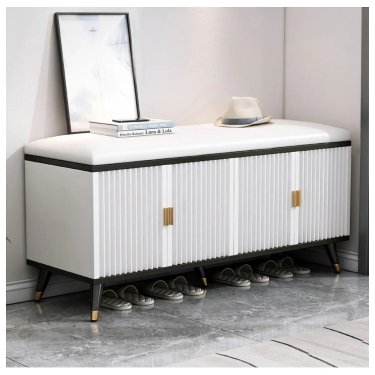 HOMER DESIGN - Zapatero Probador Vanguardia 4 Puertas Con Asiento De Cuero