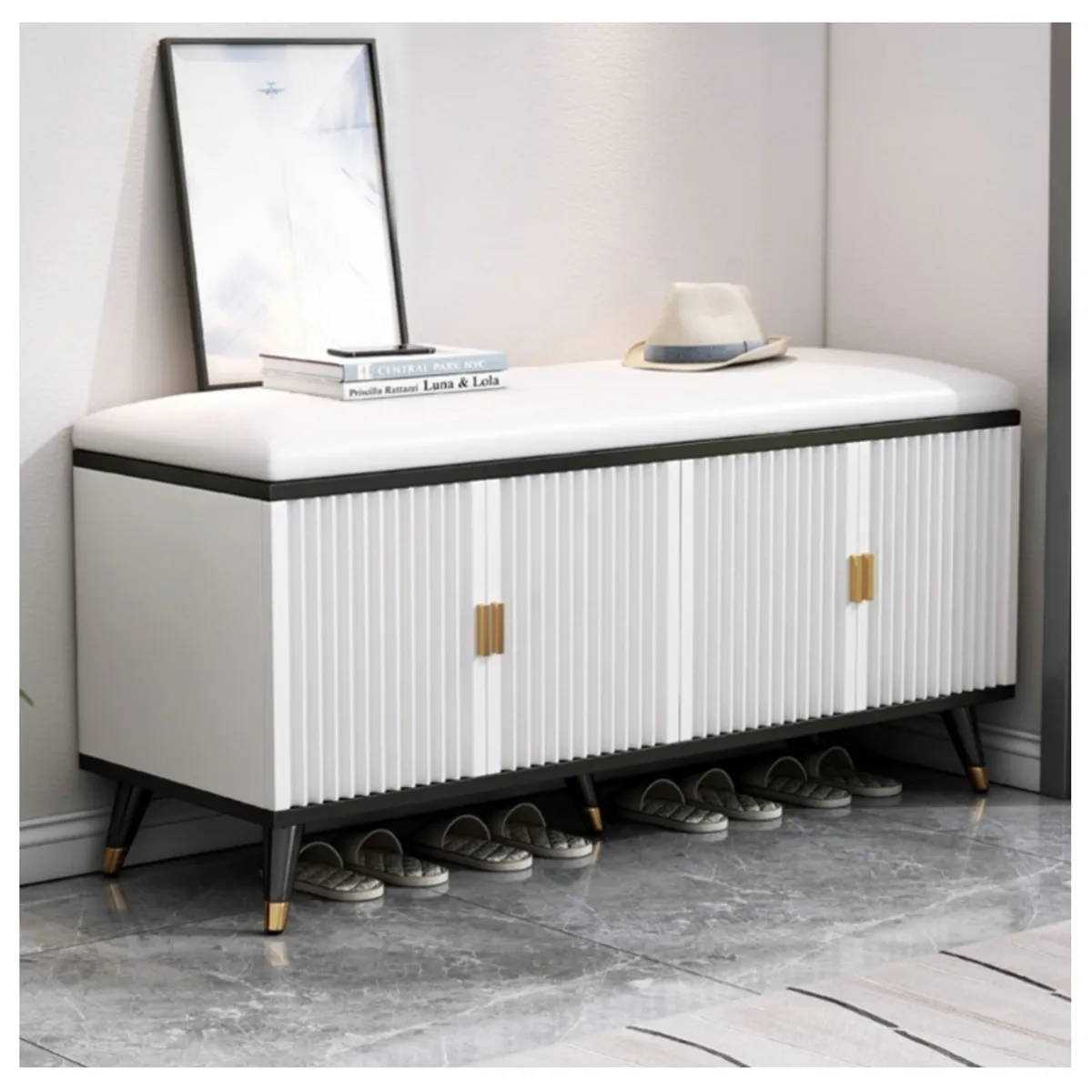 HOMER DESIGN - Zapatero Probador Vanguardia 4 Puertas Con Asiento De Cuero