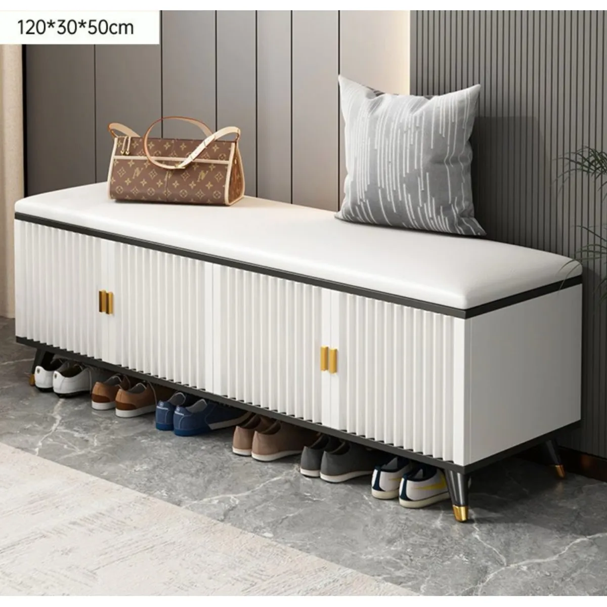 HOMER DESIGN - Zapatero Probador Vanguardia 4 Puertas Con Asiento De Cuero