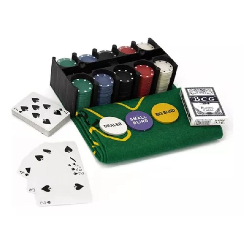 GENERICO - Set Poker 200 Fichas + Paño Black Jack Texas Holdem 204021
