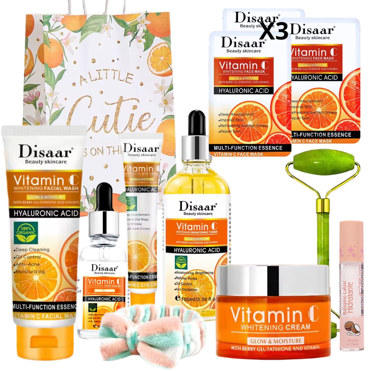 DISAAR - Kit Cuidado Facial Serum limpiador tónico Contorno Ojos crema Facial