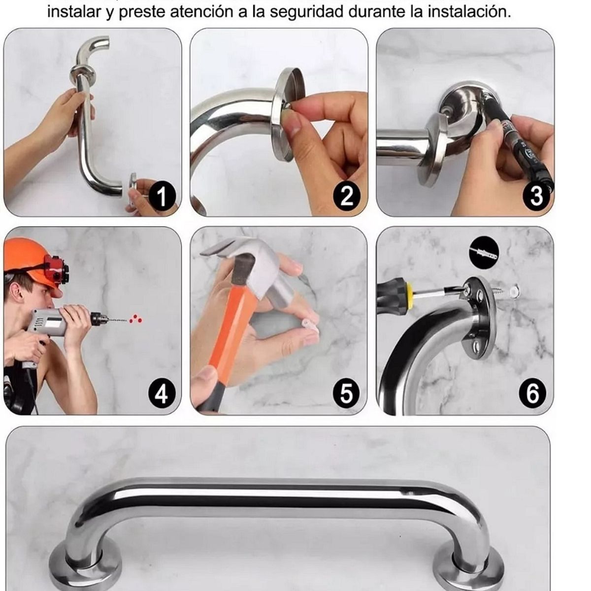 GENERICO - Barra de Seguridad Acero Inoxidable 50 Cm Pasamanos