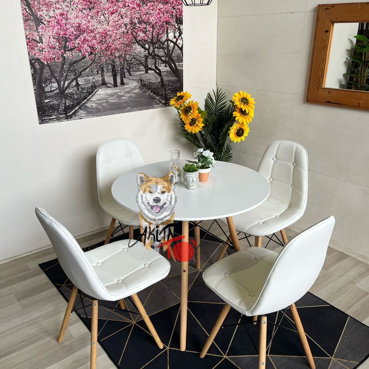 GENERICO - Comedor Serpiente Albina (Mesa 80DMelamina + 4 Sillas Buckle BLANCO)