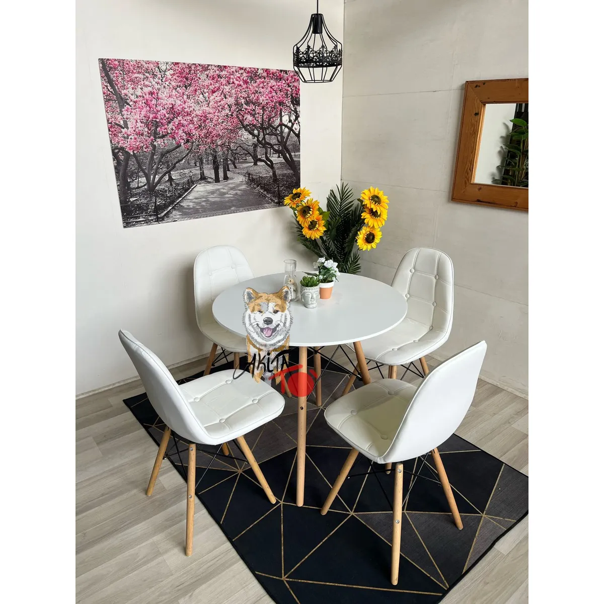 GENERICO - Comedor Serpiente Albina (Mesa 80DMelamina + 4 Sillas Buckle BLANCO)