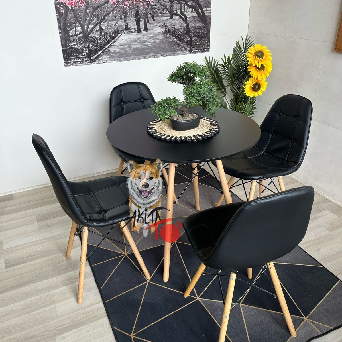 GENERICO - Comedor Serpiente de Pino (Mesa 80DMelamina + 4 Sillas Buckle BNEGRO)