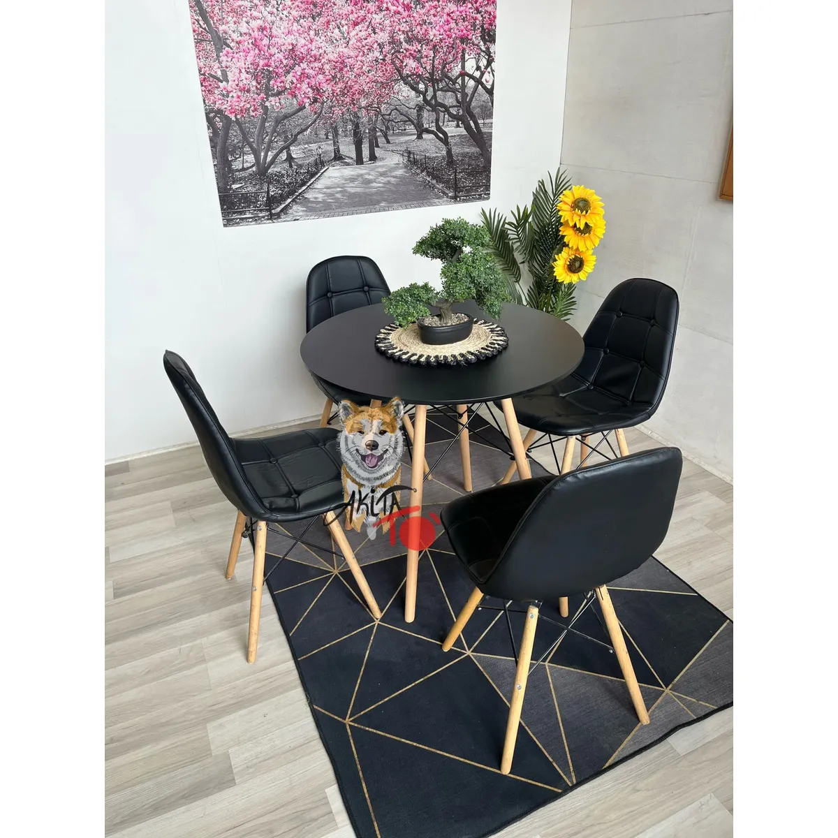 GENERICO - Comedor Serpiente de Pino (Mesa 80DMelamina + 4 Sillas Buckle BNEGRO)