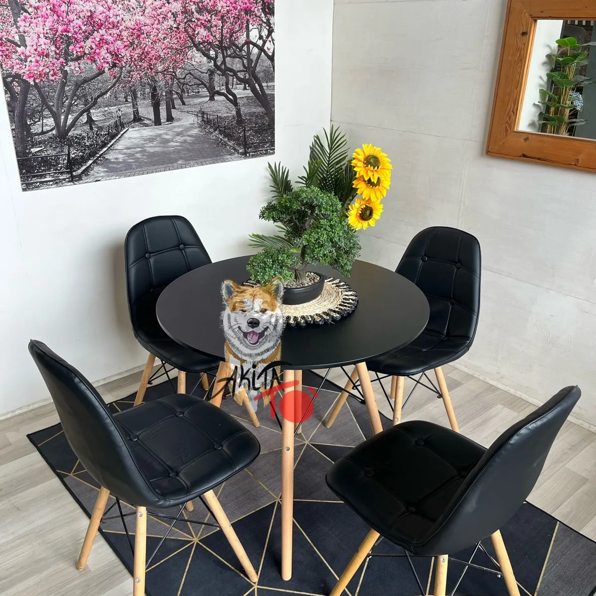 GENERICO - Comedor Serpiente de Pino (Mesa 80DMelamina + 4 Sillas Buckle BNEGRO)