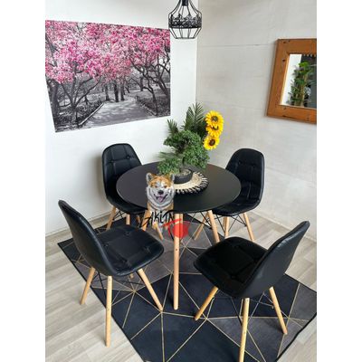 Imagen 2 del producto Comedor Serpiente de Pino (Mesa 80DMelamina + 4 Sillas Buckle BNEGRO)