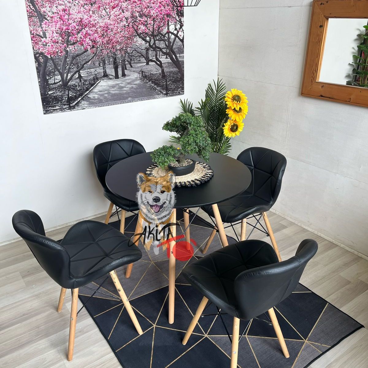 GENERICO - Comedor Ucrania (Mesa 80DMelamina + 4 Sillas Radar NEGRO)