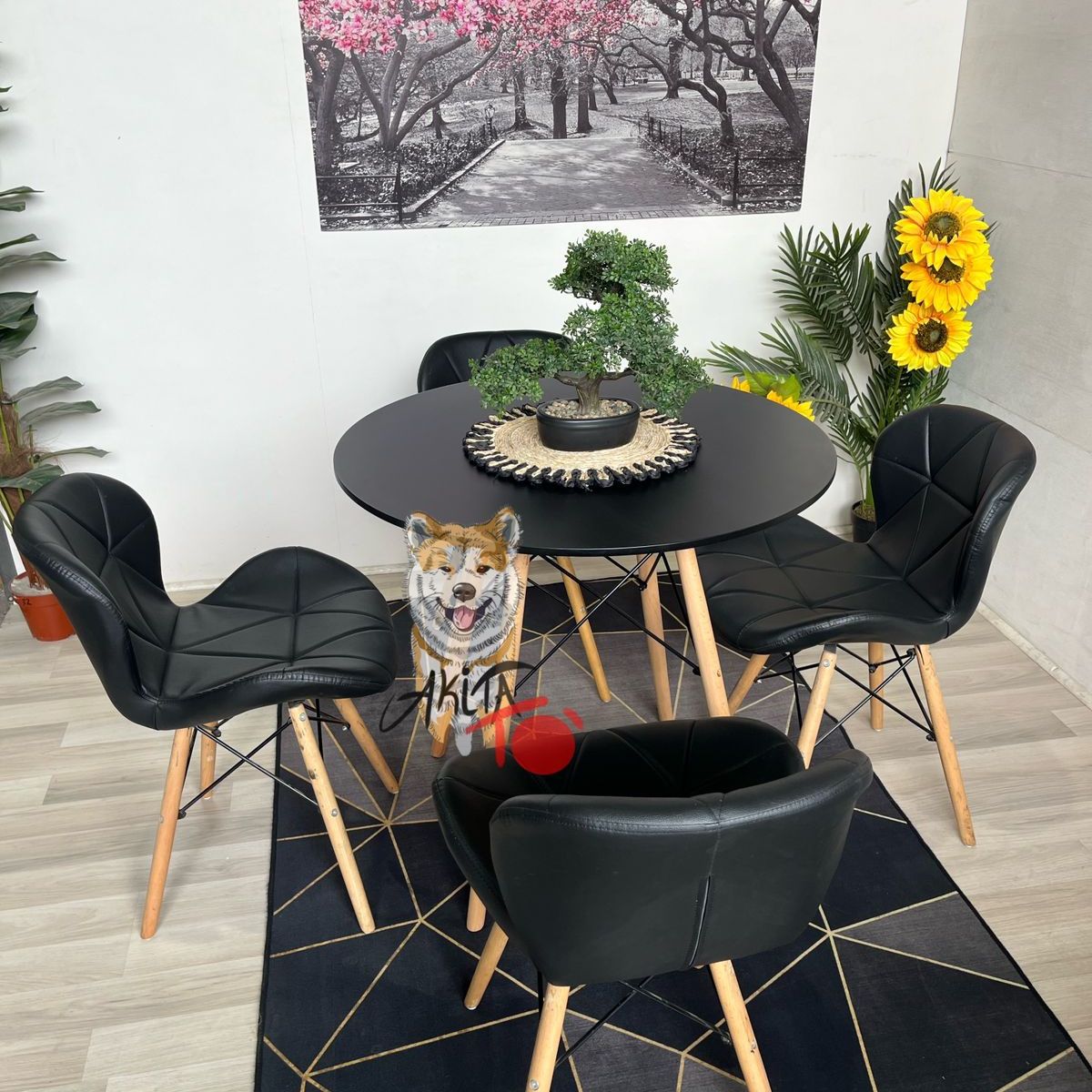 GENERICO - Comedor Ucrania (Mesa 80DMelamina + 4 Sillas Radar NEGRO)