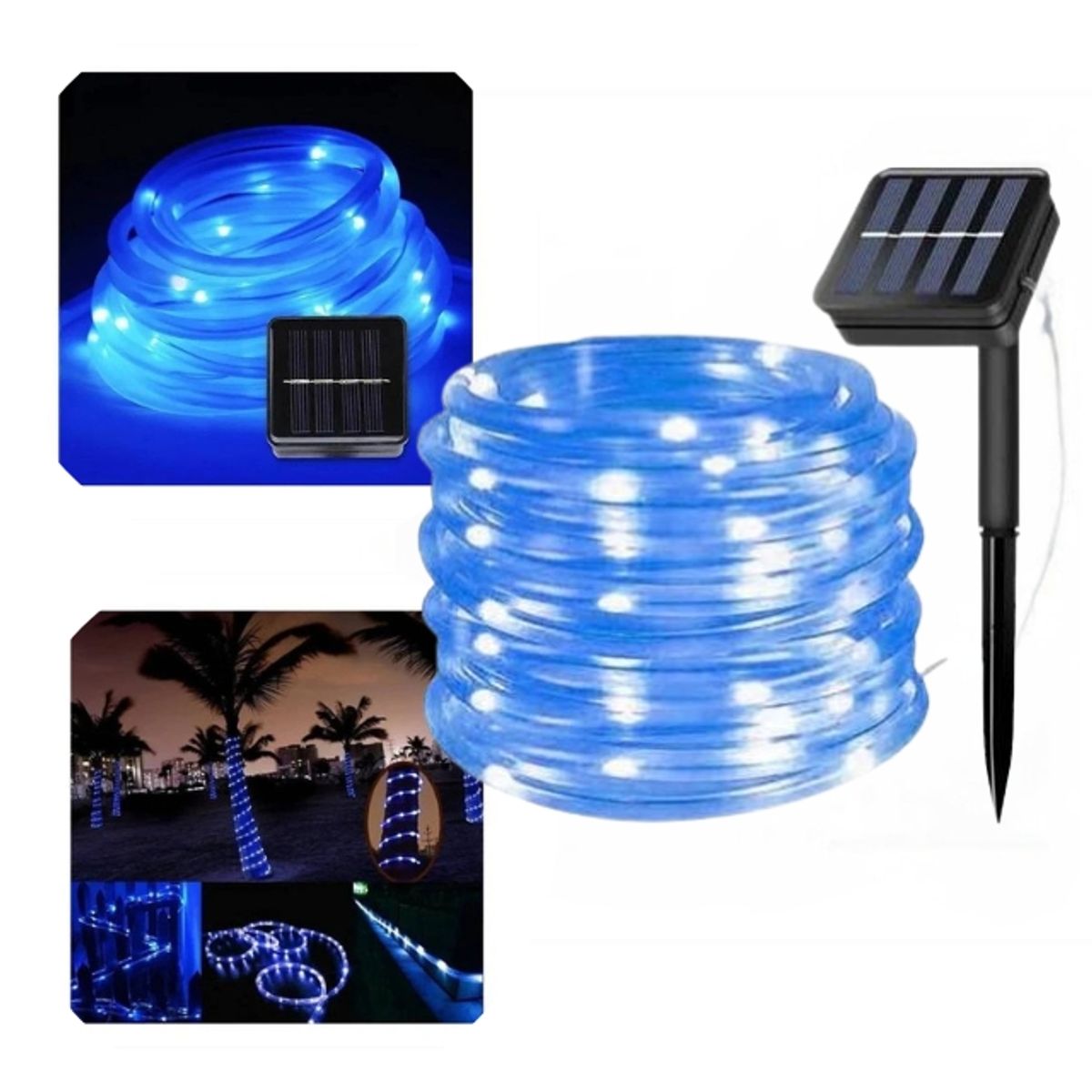 GENERICO - Luces Guirnalda Manguera Hada Solar 100 Led 10 Metros AZUL