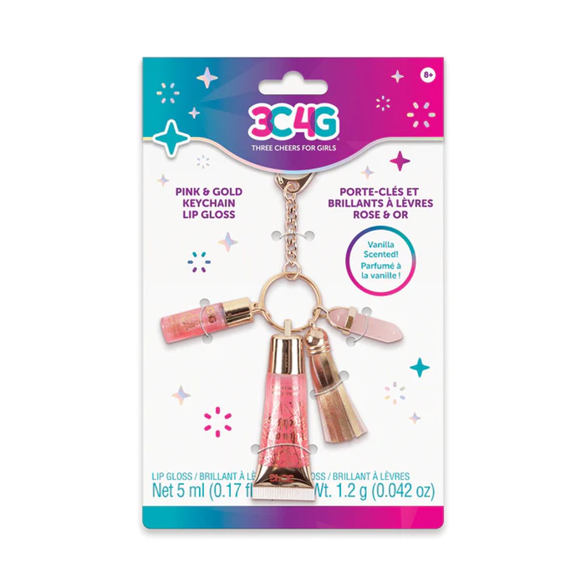 MAKE IT REAL - Llavero Rosado y Oro con Brillo Labial Make It Real