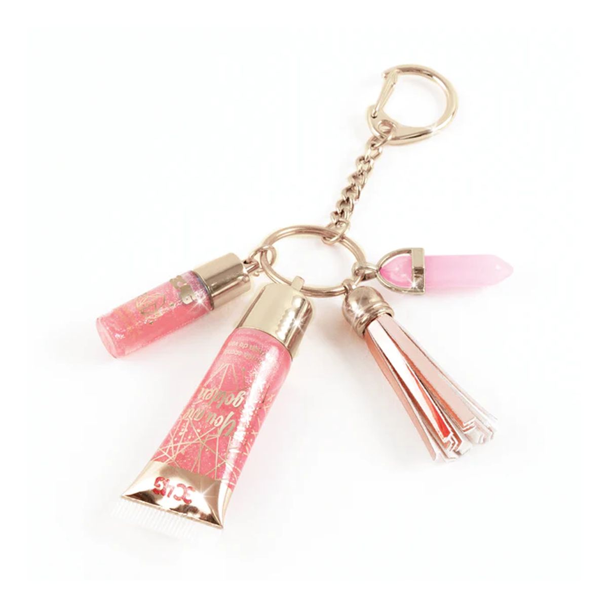 MAKE IT REAL - Llavero Rosado y Oro con Brillo Labial Make It Real