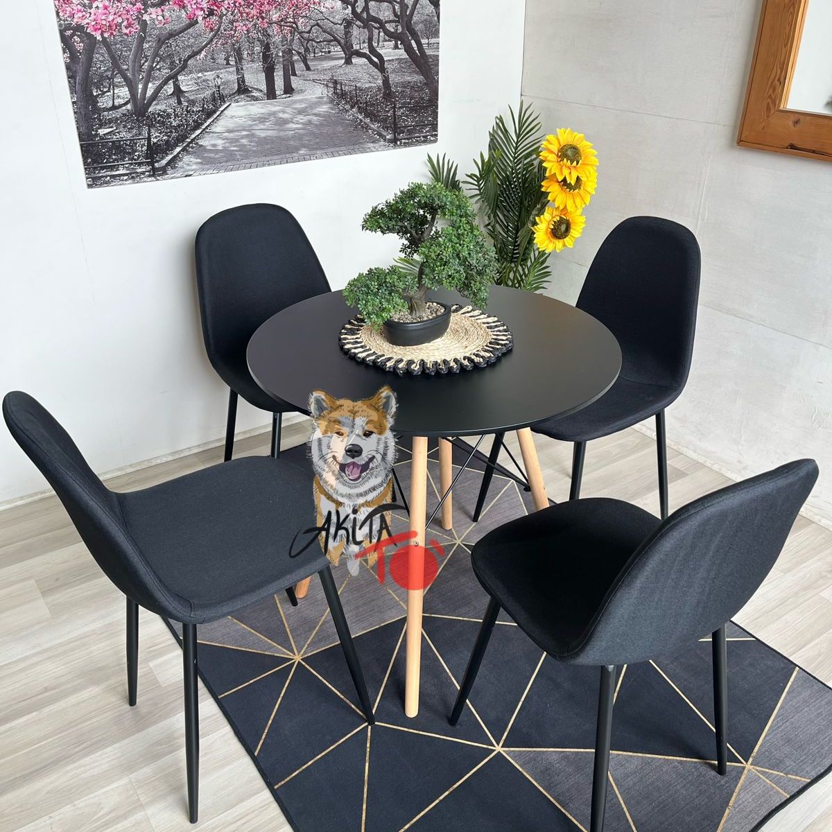 GENERICO - Comedor  Canadá (Mesa 80DMelamina + 4 Sillas Scoop NEGRO)