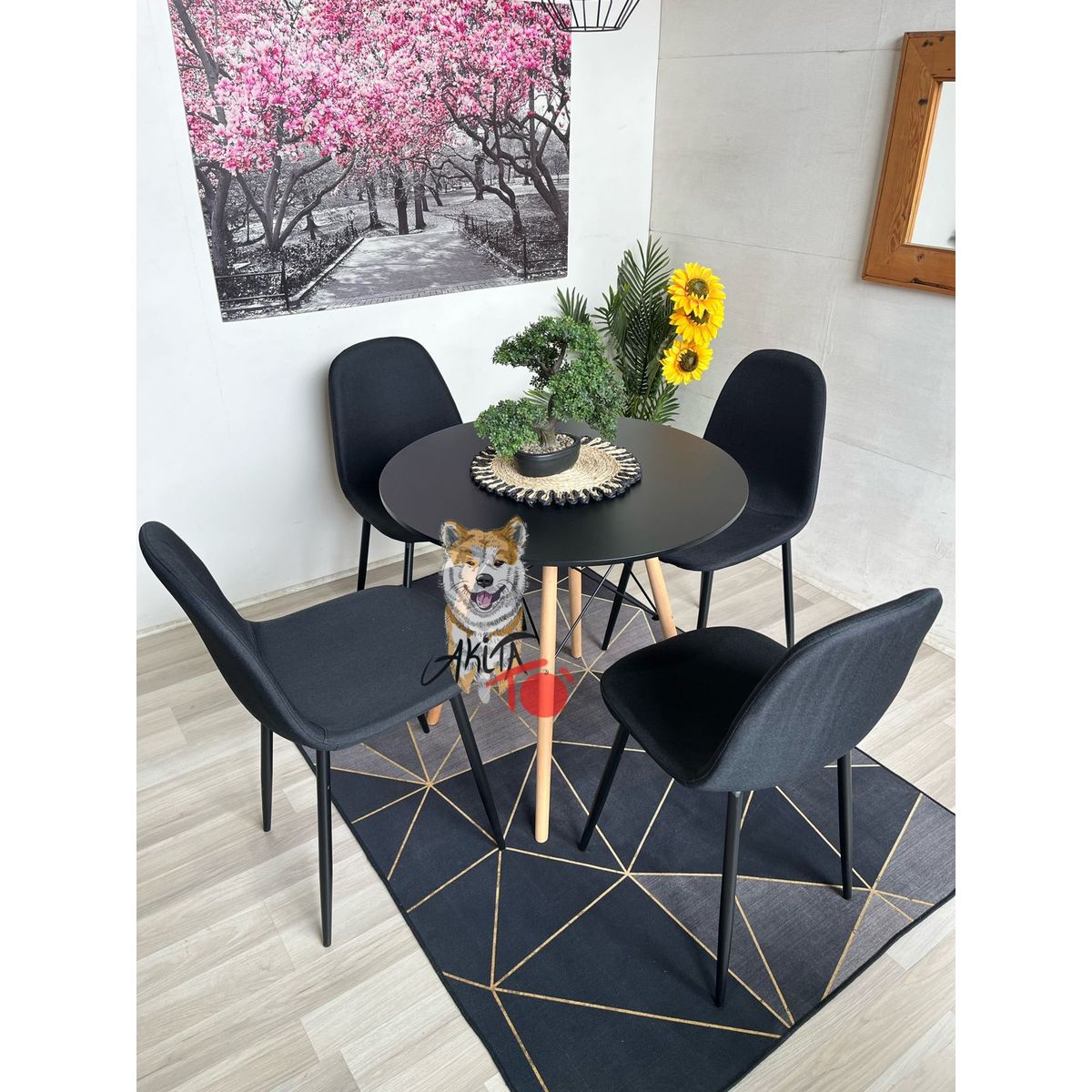 GENERICO - Comedor  Canadá (Mesa 80DMelamina + 4 Sillas Scoop NEGRO)
