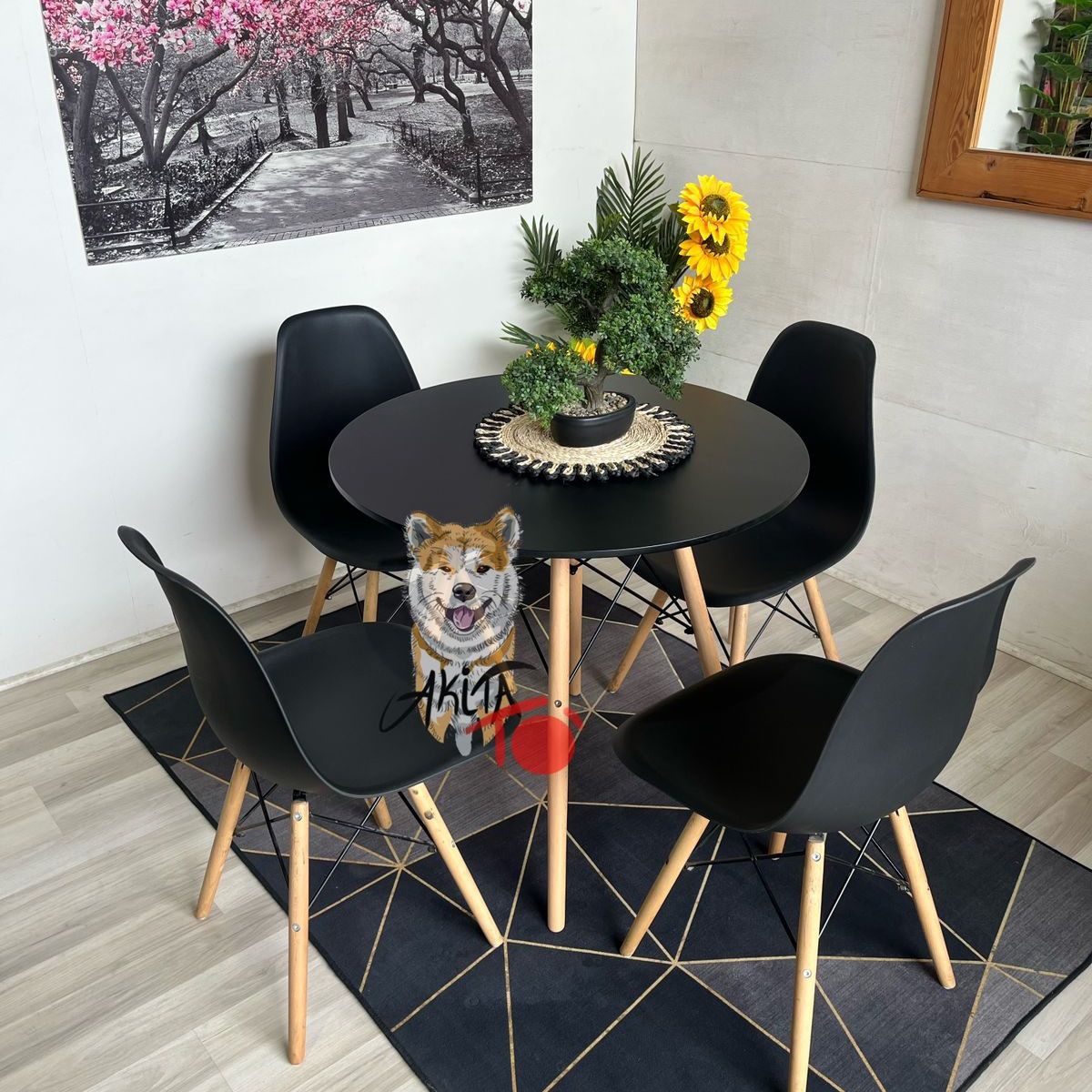 GENERICO - Comedor Eames Classic  (Mesa 80DMelamina + 4 Sillas Eames NEGRO)