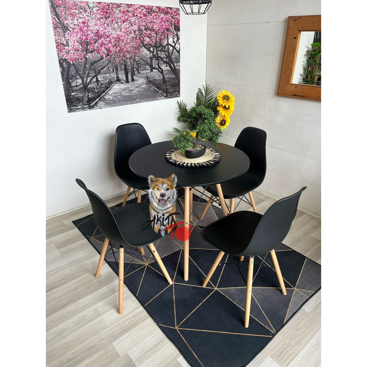GENERICO - Comedor Eames Classic  (Mesa 80DMelamina + 4 Sillas Eames NEGRO)